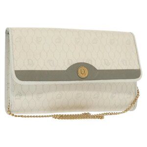 Christian Dior Honeycomb Canvas Shoulder Bag PVC White Gold Auth 136409